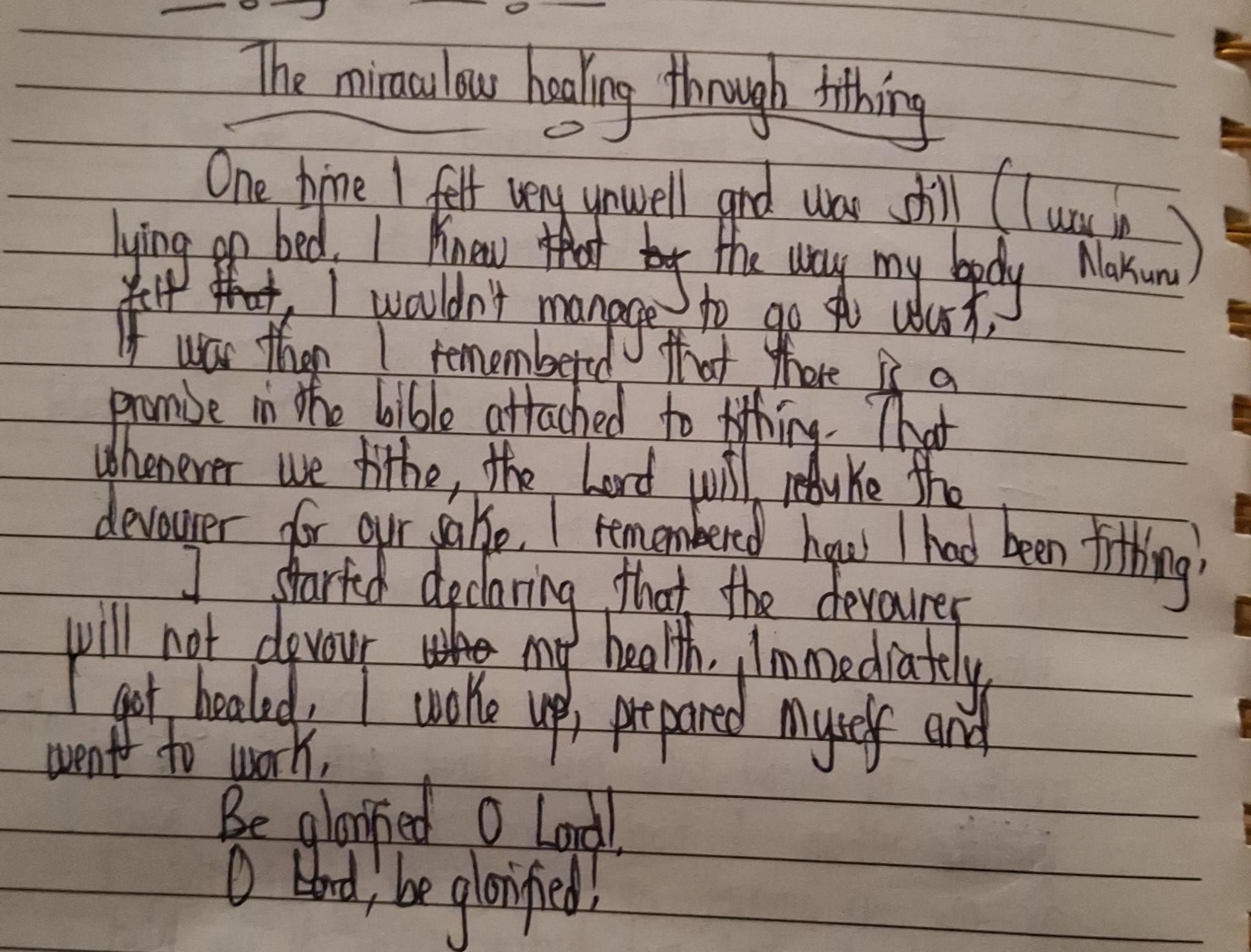 Tithing and the miraculous healing